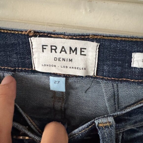 🦋 FRAME Le Skinny de Jeanne Jeans Cascade Hem Meyer Dark Wash 27 Raw Hem Casual - Picture 9 of 9